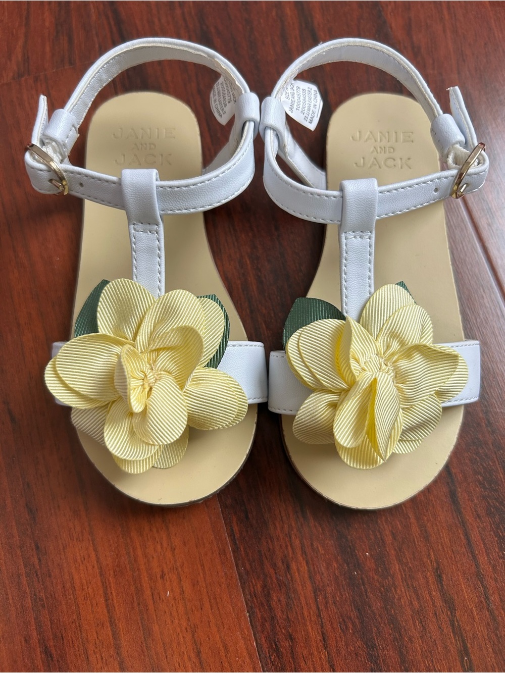 Janie and Jack White Sandals with Yellow Flower Detail